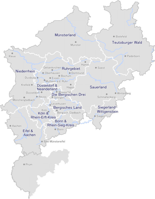 Karte der touristischen Regionen in NRW